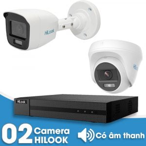 Lắp đặt trọn bộ 2 camera giám sát 2.0MP HiLook - Có âm thanh
