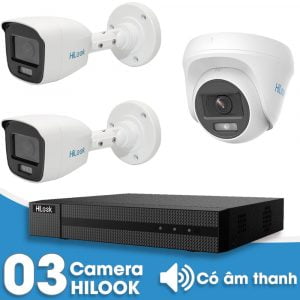 Lắp đặt trọn bộ 3 camera giám sát 2.0MP HiLook - Có âm thanh