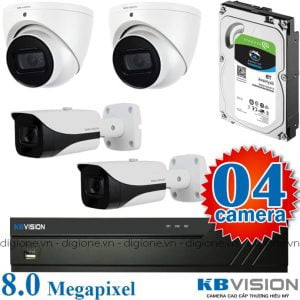 Lắp đặt trọn bộ 4 camera giám sát 8.0M(4K) KBvision (Nghe được âm thanh)