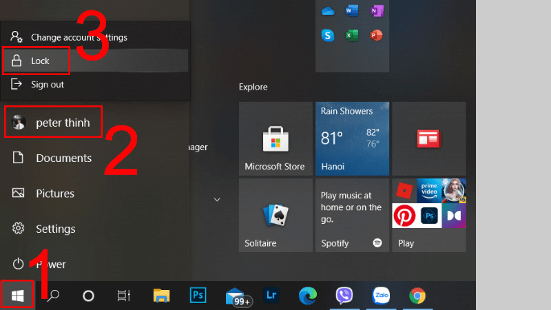Khóa màn hình máy tính từ menu Start
