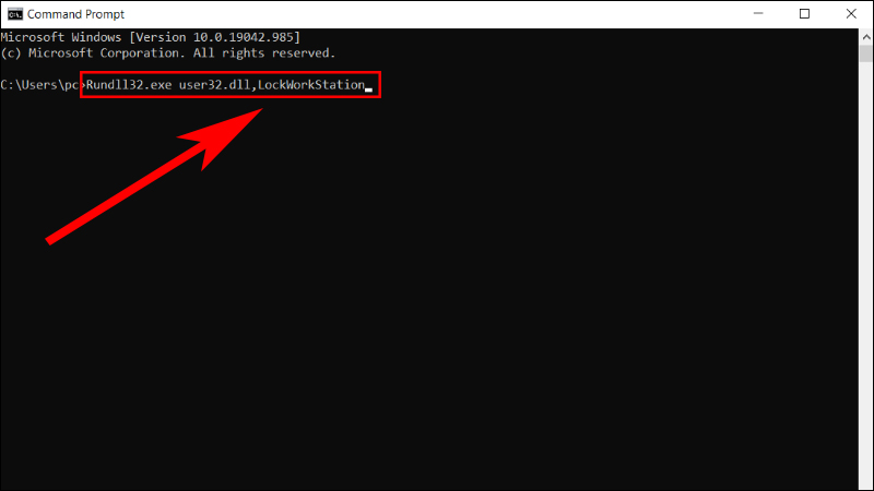 Nhập lệnh Rundll32.exe user32.dll,LockWorkStation