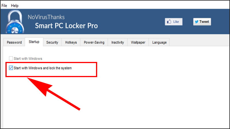 Chọn Start with Windows and lock system