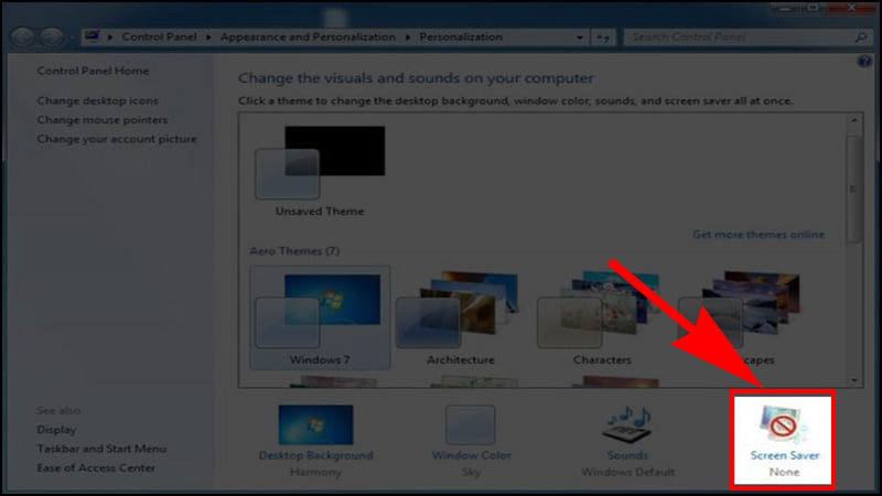 Click chọn Screen Saver
