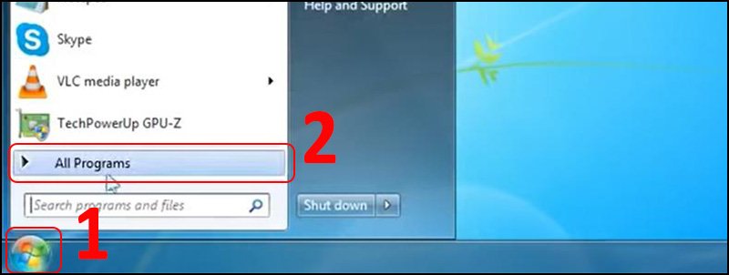 Chọn logo Windows ở góc trái màn hình > Chọn All Programs.